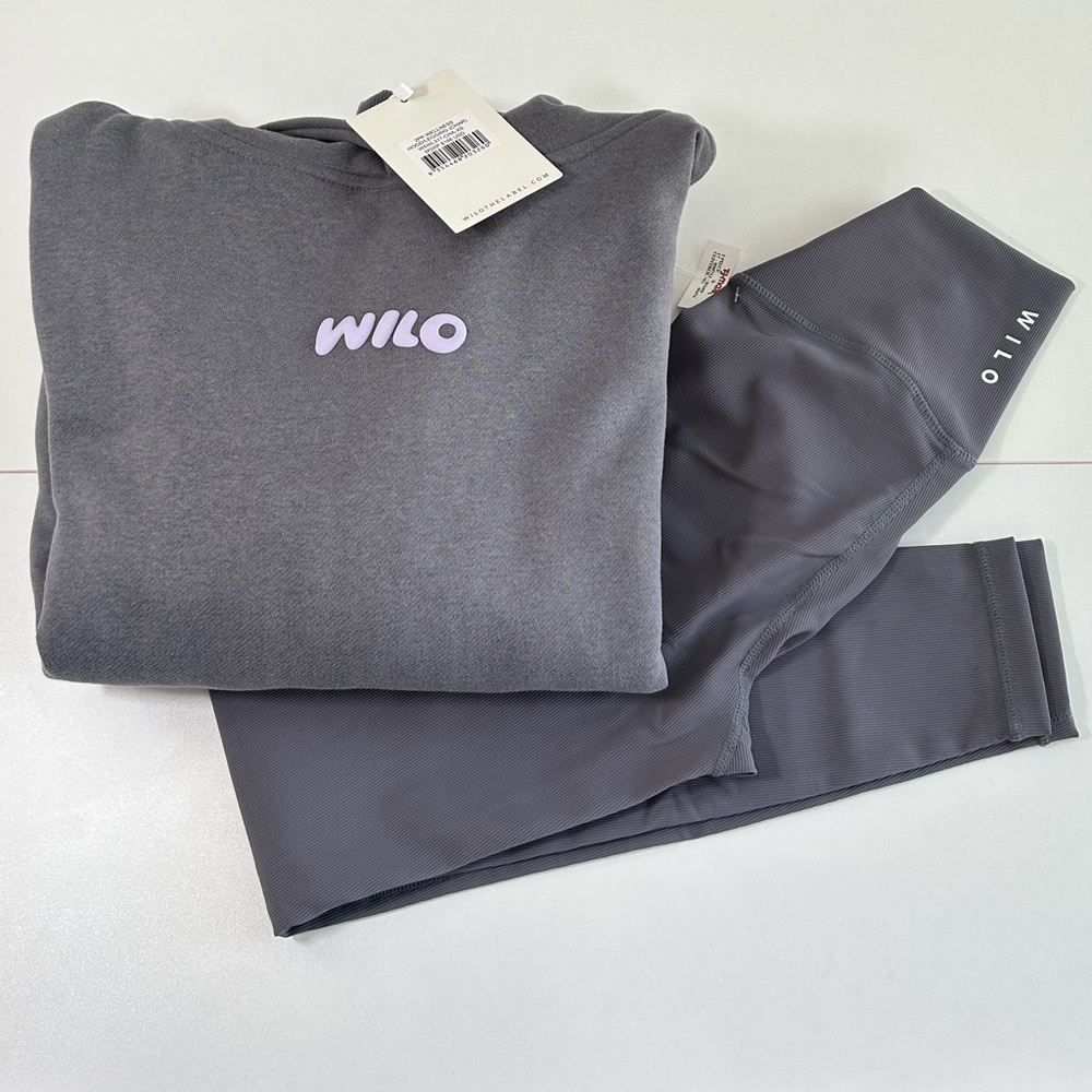 WILO THE LABEL Wellness Club 2pc Set Hoodie & Legging Charcoal Gray S NWT $166